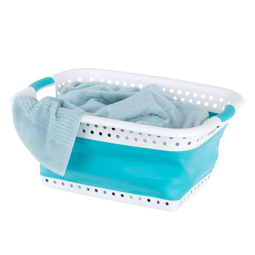 LIVIVO Panier à linge pliable – Grande capacité de 58 l – Bac à linge pliable robuste avec poignées confortables – Solution de lavage propre et bien rangée pour économiser de l'espace (turquoise)