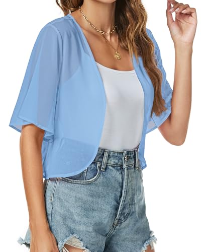 Image of ZNVGIRL Women Shrug Chiffon Cardigans Open Front Short Sleeve Bolero for Evening Dressy 2026