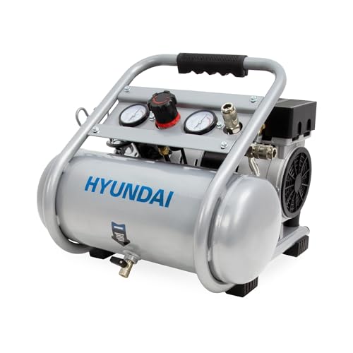 HYUNDAI Silent Kompressor SAC75008 | 8L Kessel | 0.75kW, 9bar | Ansaugleistung 128 L/Min | Luftkompressor leise, ölfrei | 2 Anschlüsse | Flüsterkompressor, Compressor flüsterleise