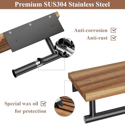 Image of Tindbea Toilet Paper Holder with Wood Shelf, Wooden Wall Mount Tissue Paper Roll Holder, Matte Black Stainless Steel Bathroom Accessories Decor for Home (Sapele, Matte Black)