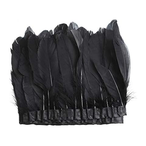 Erikord Duck Goose Feather Fringe Trim for Sewing Crafts Costumes Decoration 6-8 inches Width Pack of 2 Yards(Black) Cover