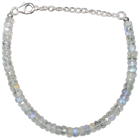 Myhealingworld Faceted Blue Fire/Blue Flashes Natural Rainbow Moonstone Beaded 6.5 inch Bracelet with Additional 2 inch 92.5 sterling silver extension. Bead Size Varies from 2mm to 5mm. Cover