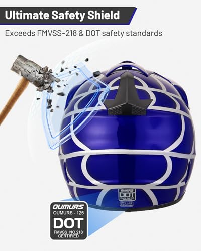 Image of Youth Dirt Bike Helmet DOT Certified for Boys & Girls Ages 5-14, Four Wheeler, Motocross, BMX, MX, UTV, Go Kart, Racing, Skateboard, Baseball