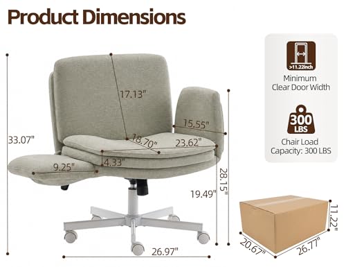 Image of Armrests Criss Cross Chair - Wide Comfy Swivel Vanity Chairs with Wheels, Comfortable Adjustable Home Office Desk Computer Chair for Reading Room, Bedroom, Makeup Room (Green)