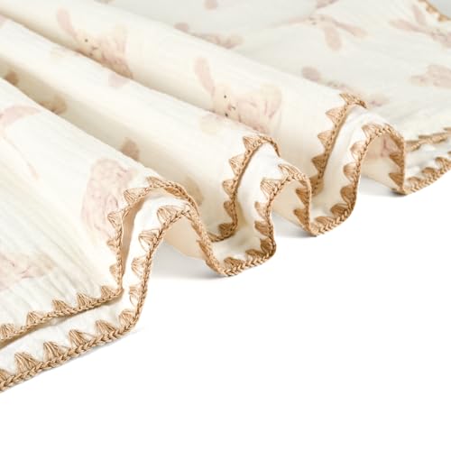 Image of Baby Blanket 40x40 Inches,Muslin Cotton and Minky Dotted Double Layer Soft Receiving Blanket for Newborn Toddler,Bunny