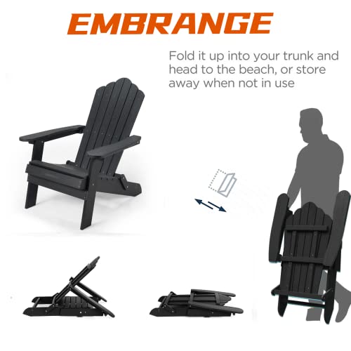 Embrange Folding Adirondack Chair, Foldable All-Weather Sturdy Adirondack Chair,Weather Resistant For Patio Deck Garden, Backyard Deck, Fire Pit & Lawn Furniture Porch And Lawn Seating(Black) #TOP2