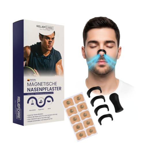 RELIEF CARE Magnetische Nasenstrips – Schnarchstopper & Antischnarch Nasenpflaster – Unterstützt freie Atmung, ruhige Nächte & besseren Schlaf – Auch ideal für Sport & Fitness (Starter Kit, 15 Tage)