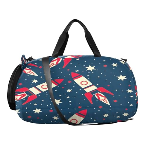 YETTASBIN Sport Travel Duffel Bag for Girls Boys, Rocket Star Large Waterproof Weekender Overnight Bag, Detachable Shoulder Strap Gym Bag with Shoe Compartment & Wet Pocket2