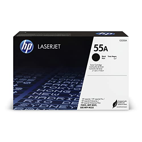 HP 55A CE255A Original Toner Cartridge 6000 Pages Compatible with LaserJet Enterprise Printers P3010, P3015, P3015d, P3015dn, P3015x, M525, M525dn, M525f, M525c, M521dn and M521dw, Black