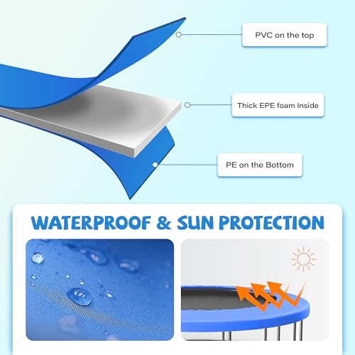 Kangaroo Hoppers Universal 8/10/12/14/15FT Trampoline Repalcement Safety Pad?Waterproof Surround Spring Foam Cover for Round Frame (Blue, 12FT)