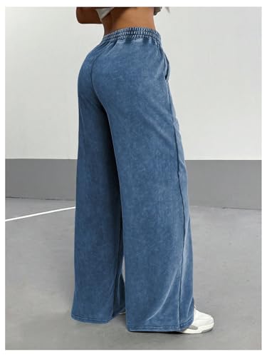 OYOANGLE Women's Wide Leg Y2K Vintage Sweatpants Loose Straight Hip Hop Streetwear Pants with Pockets2