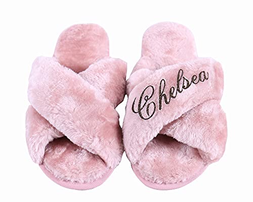 Personalized Bridal Slipper Bridesmaid Gifts Bridal Shower Wedding Bridesmaid Fluffy Bachelorette Hen Fluffy Slide On Girls Night Sleepover2
