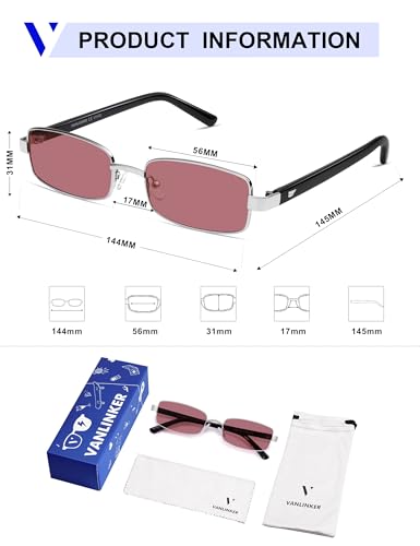 Image of VANLINKER Retro Rectangle Polarized Sunglasses for Women Men Small 90s Vintage Trendy Slim Narrow Rectangular Frame VL9684