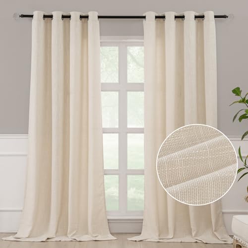 MISSTIAM Natrual Linen Window Curtain Panels with Grommets 52 inches Width 104 inches Length Set of 2, DIY Home Decor Drapes for Multiple Rooms