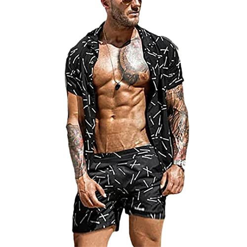Ensemble chemise hawaïenne et short noir Tz-16black homme L