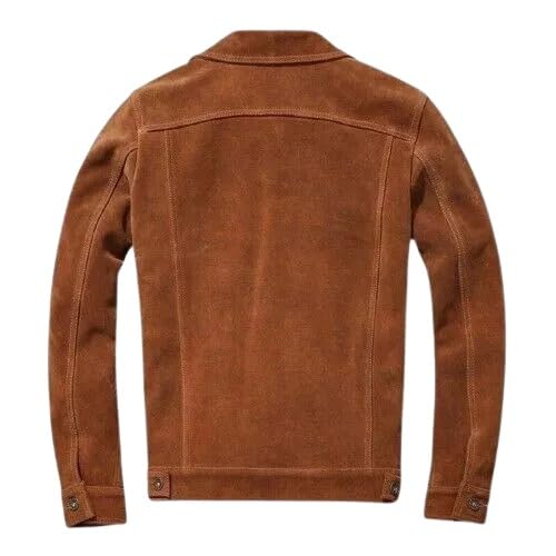 Men's Suede Leather Trucker Jacket Button Front Flap Pockets Brown Suede Jacket2