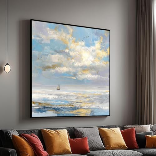 Voilier tableau paysage marin ciel bleu deco interieure côtière 40x40