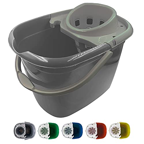 Colour Coded Mop Buckets 12L Mop Bucket with Wringer and Easy Carry Handle for Domestic and Commercial Cleaning (Grey)