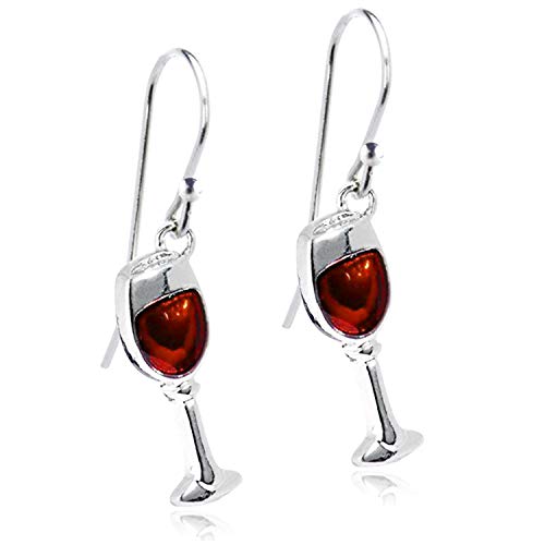 DAMLENG Unique Chic Handmade Stainless Steel Red Wine Glass Dangle Drop Earrings for Women Girls Statement Jewelry Gifts (Silver)