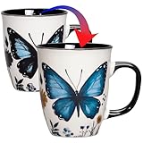 Asmwo Butterfly Mug - Ceramic Heat Sensitive Tea Cup, 16oz Cute Magic Coffee Mugs, Butterfly Gifts for Women, Mothers' Day & Easter Gift Idea