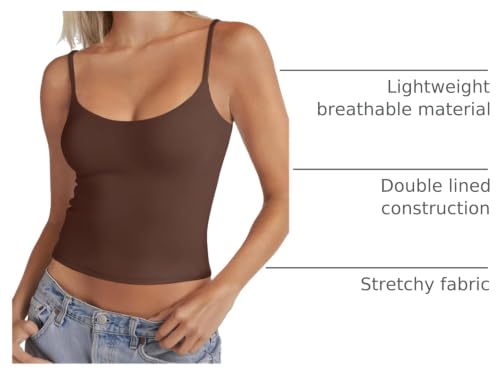 Image of PINKMSTYLE Women's Basic Double Lined Scoop Neck Tank Tops Summer Cami Top | Adjustable Spaghetti Strap,Soft Skin Stretch,Slim Fit for Everyday Wear