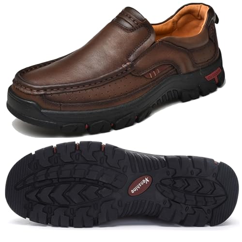 Venshine Mens Walking Shoes Leather Lightweight Breathable Casual Slip On Loafers2
