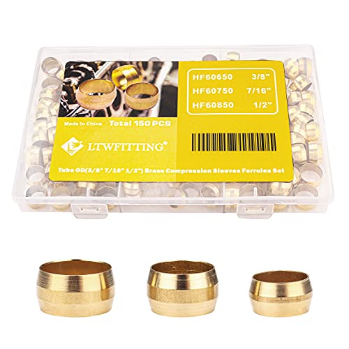 Ltwfitting Assortment Kit 3/8 7/16 1/2 Inch Od Compression Sleeves Ferrules, Brass Compression Fittings(Pack Of 150) #TOP24
