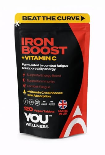 Iron Tablets + Vitamin C – Daily Iron 14 mg with 330 mg Vitamin C – High Strength Supplement – 120 Vegan Tablets – Non‑GMO – UK Made