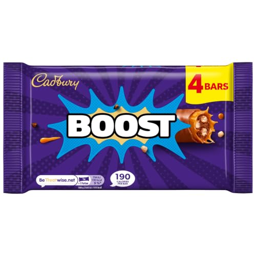 Cadbury Boost Original Chocolate Bars Filled With Biscuit & Cocoa With Chewy Caramel & Cadbury Milk Chocolate Multipack of 4 x 37 g Bars (Pack of 1)