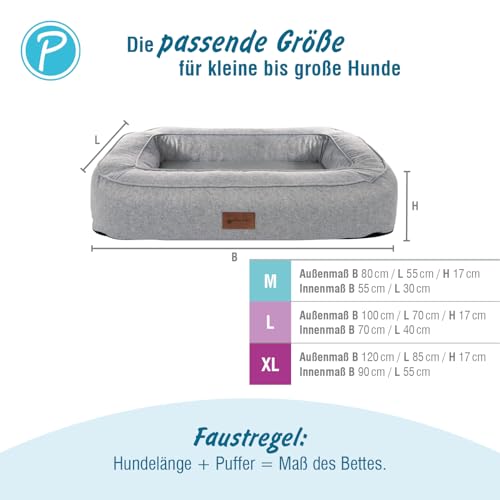 Petlando orthopädisches Hundebett Lima Ortho, ergonomische Liegefläche, Bezug waschbar 60°C, rutschfest, L Stone, Hundematte grau, Hundekissen mittelgroße bis große Hunde