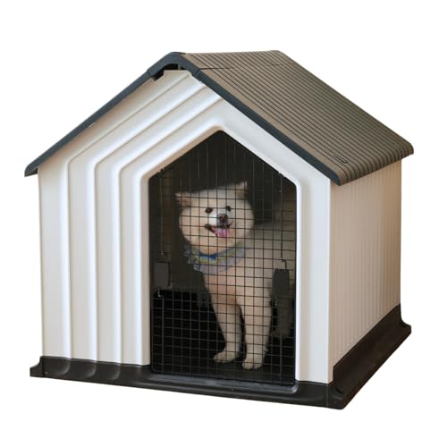 Harper & Bright Designs 犬小屋 室内 屋外兼用 大型犬用 両開き扉 ペットハウス 通気 プラスチック製 防湿 頑丈構造 組立簡単 ゴールデンレトリーバー サモエド グレー