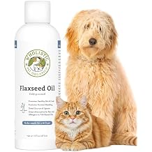 Wholistic Pet Organics Flaxseed Oil for Dogs and Cats - 16 Oz - Omega 3 for Dogs and Cats - Cat & Dog Skin and Coat Supplement for Itchy Skin, Shedding - Omega 3 6 9 Liquid Food Topper - 90 Day Supply