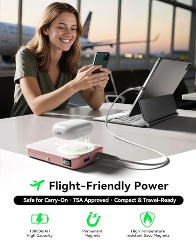 Image of for Magsafe Portable Charger,Wireless Magnetic 10000mAh Slim Power Bank with USB C Charging,Travel Essential for Magsafe Battery Pack Compatible with iPhone 17 /16 /15 /14 /13 /12 Series - Rose