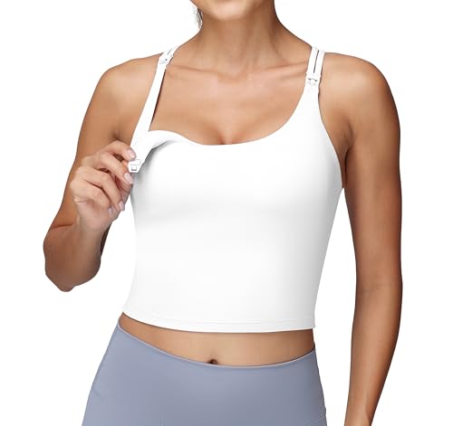 Image of Foucome Nursing Tank Tops for Breastfeeding Longline Nursing Sports Bra Cross Back Workout Crop Top with Built in Bra