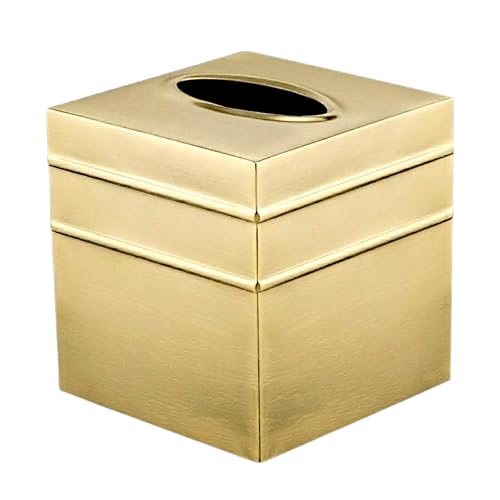 Monarch Abode Tissue Box Cover Square – Handcrafted Border Embossed Brushed Gold Metal Tissue Holder Box for Bathroom Accessory, Aesthetic Decorative Facial Napkin Cube for Modern Home Decor by Monarch Abode - Used condition - US$25.13