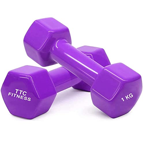 TTC FITNESS Vinyl Coated Dumbbell for Gym Exercises, Set of 2, 1 kg