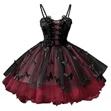 Mauuwy Vestidos para Damas de 15 años Gothink Homecoming Dresses Tulle Short Prom Dress Burgundy with 3D Black Butterfly Mini DAMA Dresses Size 18 Plus