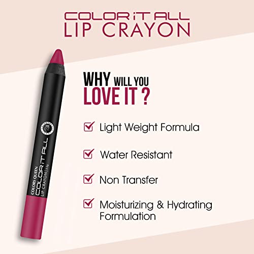 Image of Colors Queen Color It All Long Lasting Pack of 3 & Get 1 Free Crayon Lipstick Combo | Up to 18 Hours Stay | Matte Finish | Water, Smudge Proof (Hot Red, Plum House, Plum Pick & Nude Bomb,3.5g)