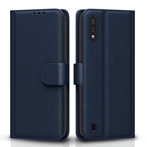 Image of Pikkme Samsung Galaxy M01 Flip Case Leather Finish | Inside TPU with Card Pockets | Wallet Stand and Shock Proof | Magnetic Closing | Complete Protection Flip Cover for Samsung Galaxy M01 (Blue)
