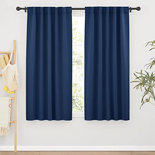 Image of RYB HOME Blackout Kitchen Curtains, Thermal Insulated Back Tabs Window Curtain Room Darkening Shades Ideal Match for Bathroom Basement RV, Navy, Width 42 inch x Length 63 inch, 2 Panels Set