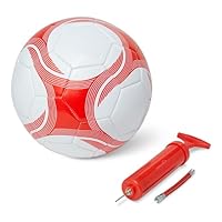 Amazon Basics Fußball Größe 5 mit Pumpe – Trainingsball, strapazierfähige PVC-Konstruktion, Butylblase, für den Innen- und Außenbereich, maschinengenähter Übungsball, Weiß und Rot
