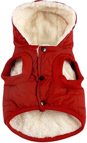 Vecomfy Fleece Lining Extra Warm Dog Hoodie in Winter for Medium Dogs Jacket Pet Coats with Hooded,Red L