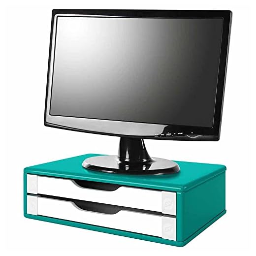 Suporte de Monitor 2 Gavetas, Mdf Azul C/Gaveta Branca - Souza & Cia (Ref: 3352)