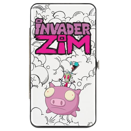 Nickelodeon Wallet, Hinged, Invader Zim Zim and GIR and Piggy Doddles White Black, Vegan Leather
