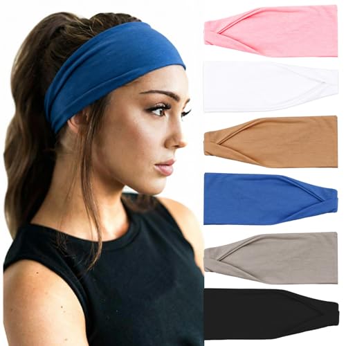 Image of DRESHOW 6 Pack Yoga Sports Headbands for Women Elastic Non-Slip Headbands Running Workout Hair Bands