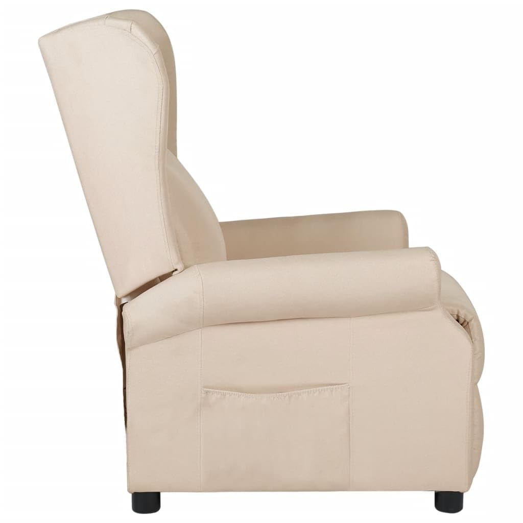 Fotel relaksacyjny w kolorze kremowym, z ręczną funkcją leżenia, regulowane oparcie i podnóżek, ergonomiczny fotel tapicerowany z drewnianą metalową ramą, do salonu, kącika do czytania, biura