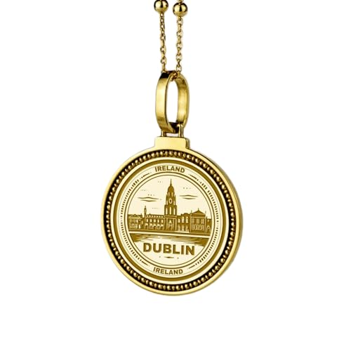 Pendentif rond gravé en argent 925 et collier plaqué or pour homme et femme 28 mm