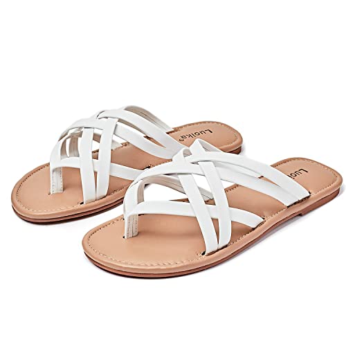 Luoika Women's Wide Width Flat Strappy Slides Sandals9.5 X-Wide White 102 by Luoika - Used condition - Image 7