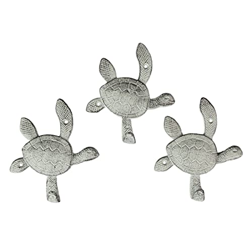 Chesapeake Bay Ltd 6 Inch Cast Iron Antique White Sea Turtle Wall Hook Towel Hanger Hat Rack Home Decor Set Of 3 #TOP5