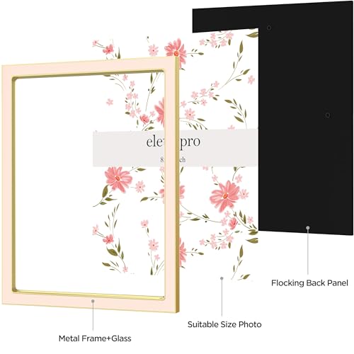 Image of eletecpro 8x10 Enamel Picture Frame with Real Glass Cover, Cute Photo Frame with Gold Metal Edge, Horizontal and Vertical Display Pictures 8 by 10 for Tabletop and Wall Decor, Pink, 1 Pack